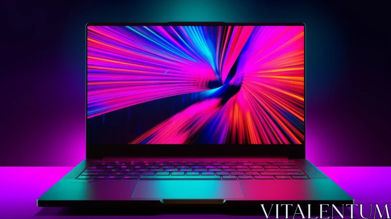 Colorful Laptop Screen Illuminated on Dark Table AI Image