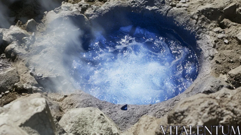 Enchanting Geothermal Hot Spring Pool with Blue Bubbling Water AI Image