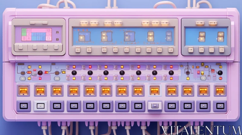 Innovative Pink and Purple Control Panel on Blue Wall AI Image