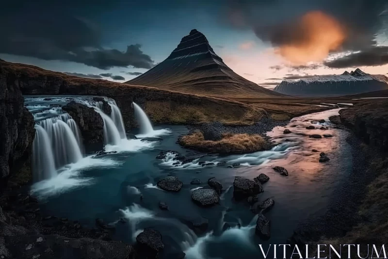 Captivating Sunset Waterfall in Iceland | Photo-Realistic Landscape AI Image