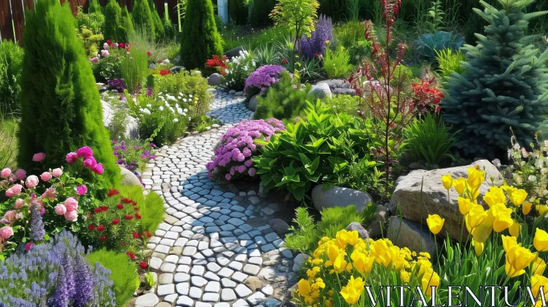 AI ART Enchanting Garden Path with Colorful Flowers and Lush Greenery