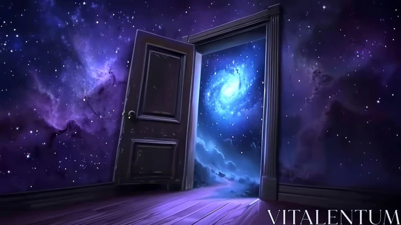 Enigmatic Door in Space - Captivating Painting AI Image