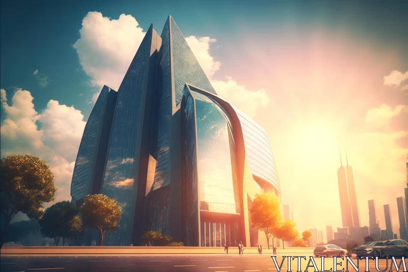 Futurist Skyscraper with Cars: A Realistic Landscape in Tonal Colors AI Image