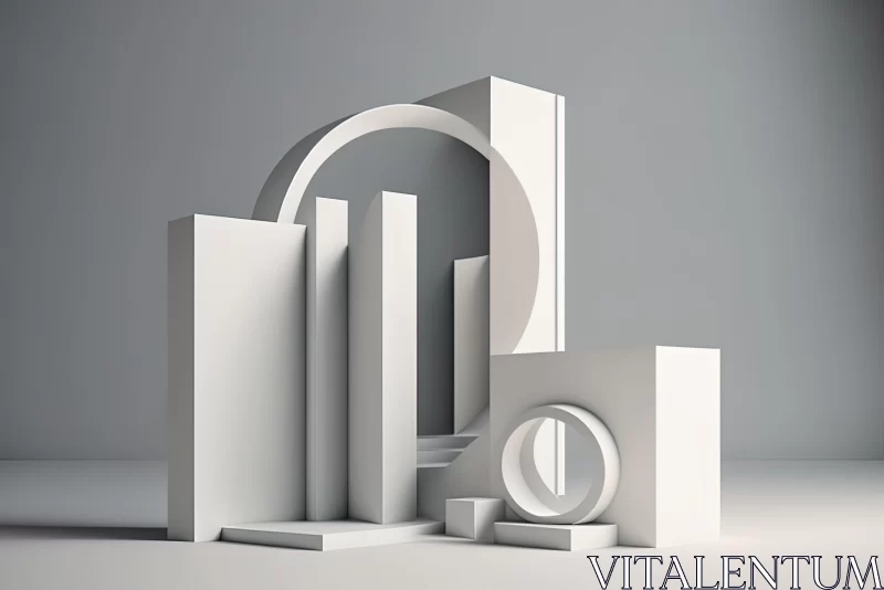 Geometric Sculpture of Buildings in Light White and Gray AI Image