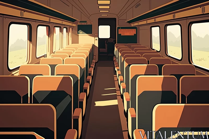 Interior Train Car Illustration - Warm Tones, Flat Perspectives AI Image
