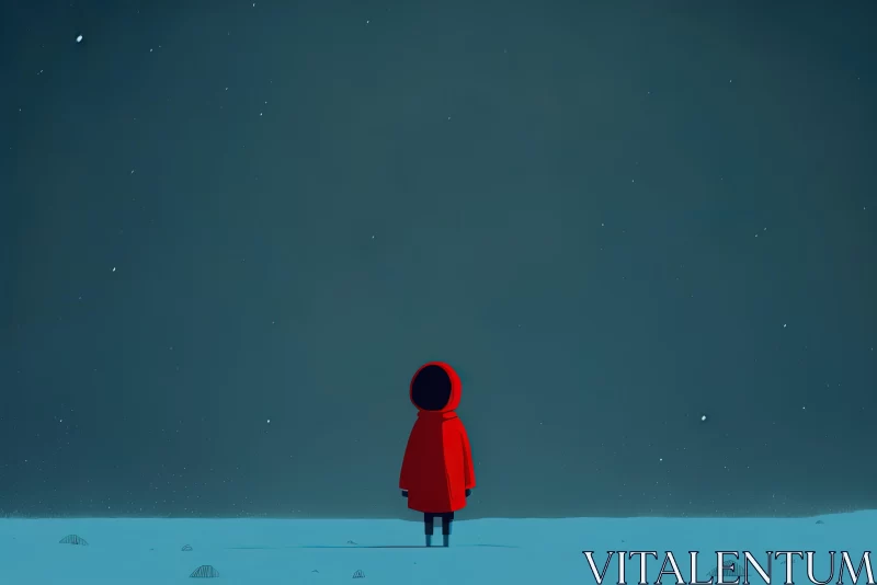 Red Hooded Man on the Moon - Nostalgic Minimalism AI Image