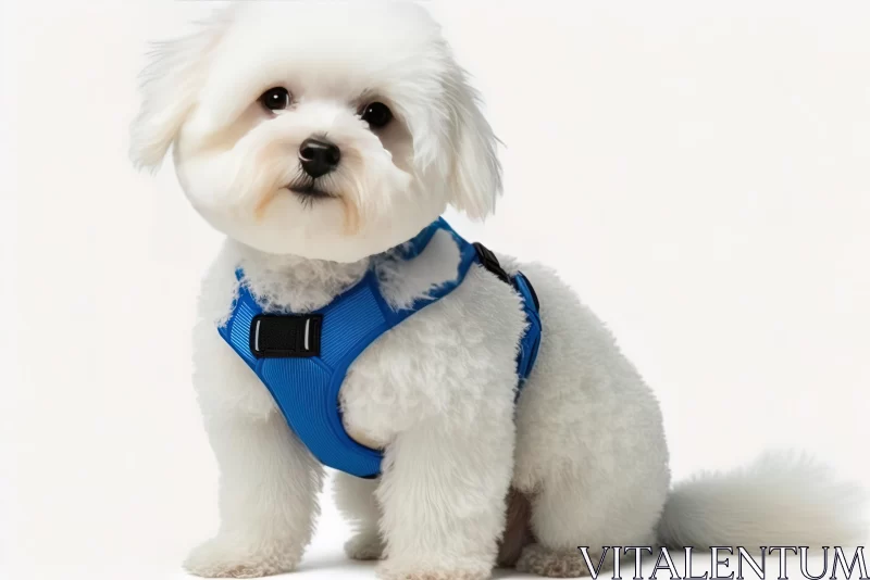 White Dog in Blue Harness: Japanese Influence | Smilecore AI Image