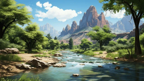 Captivating Digital Painting of a Serene River in a Canyon