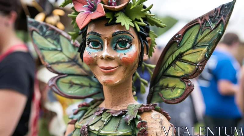 Close-Up of a Realistic Fairy Statue with Butterfly Wings AI Image