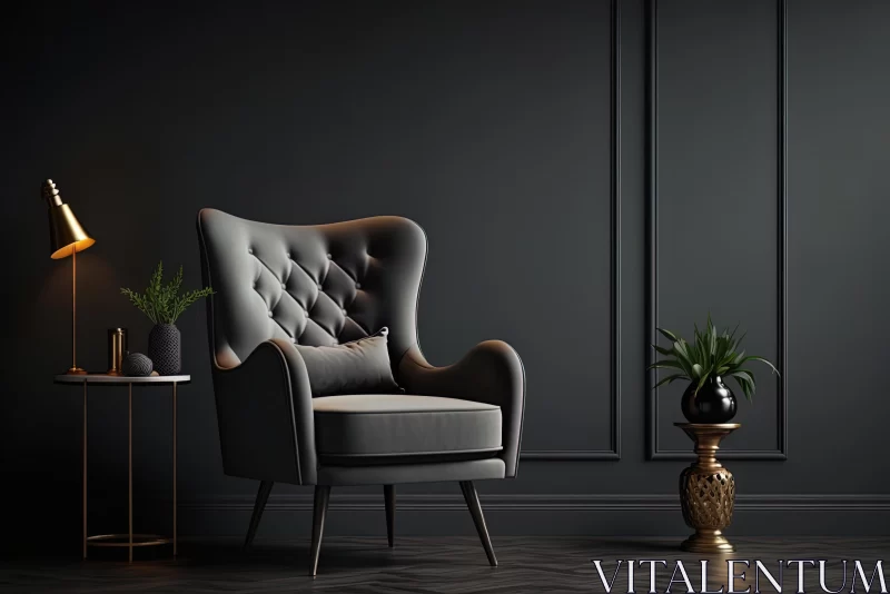 Elegant Grey Chair in a Dark Black Room - Tonalist Color Scheme AI Image