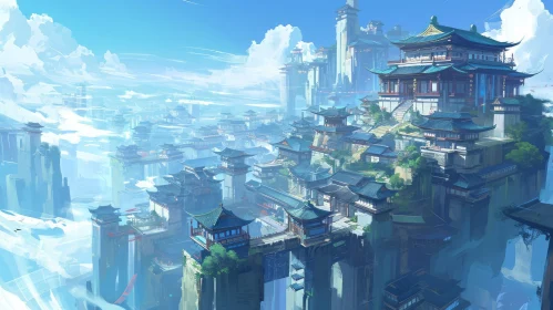 Enchanting Chinese-style City Illustration in the Sky