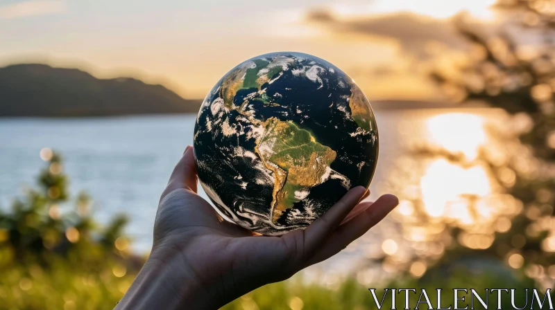 AI ART Enchanting Crystal Ball: Earth's Reflection at Sunset