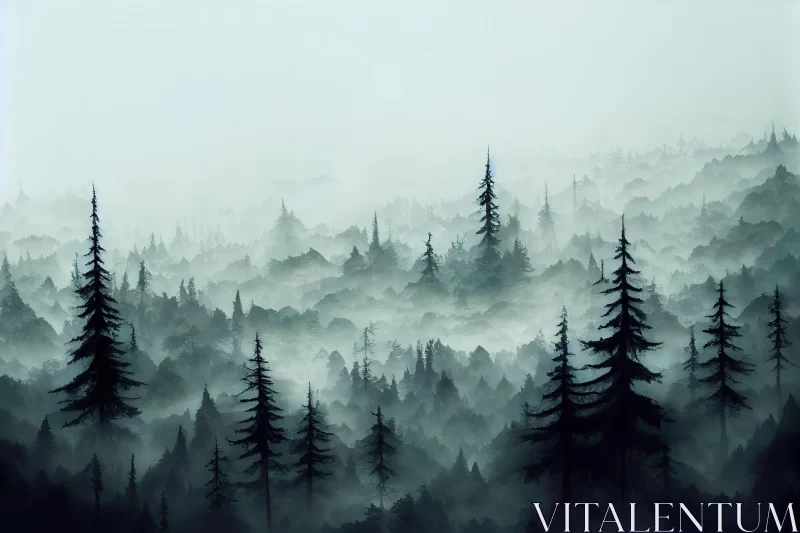 Enchanting Forest Painting in Mystical Fog | Inkblot Fantasy Scene AI Image