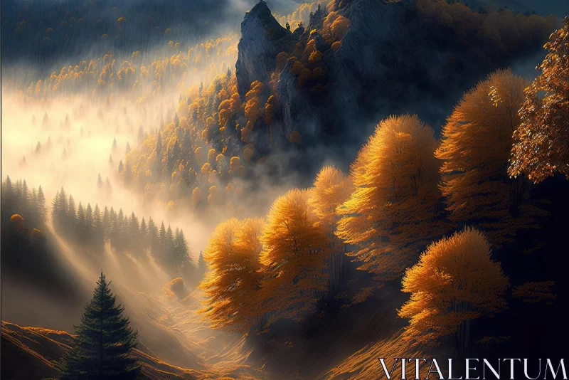 Ethereal Autumn Forest with Hyper-Detailed Trees AI Image