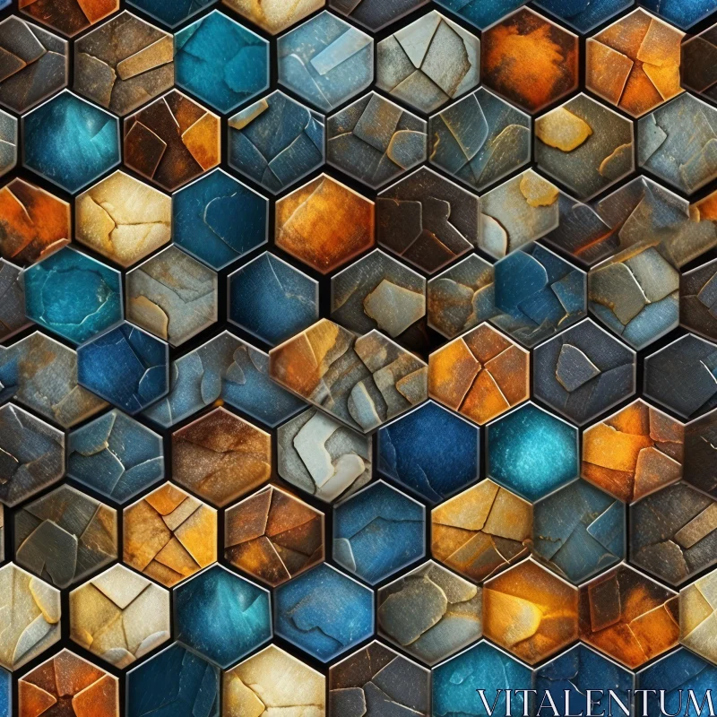 AI ART Intricate Hexagonal Pattern in Stone, Metal, and Wood