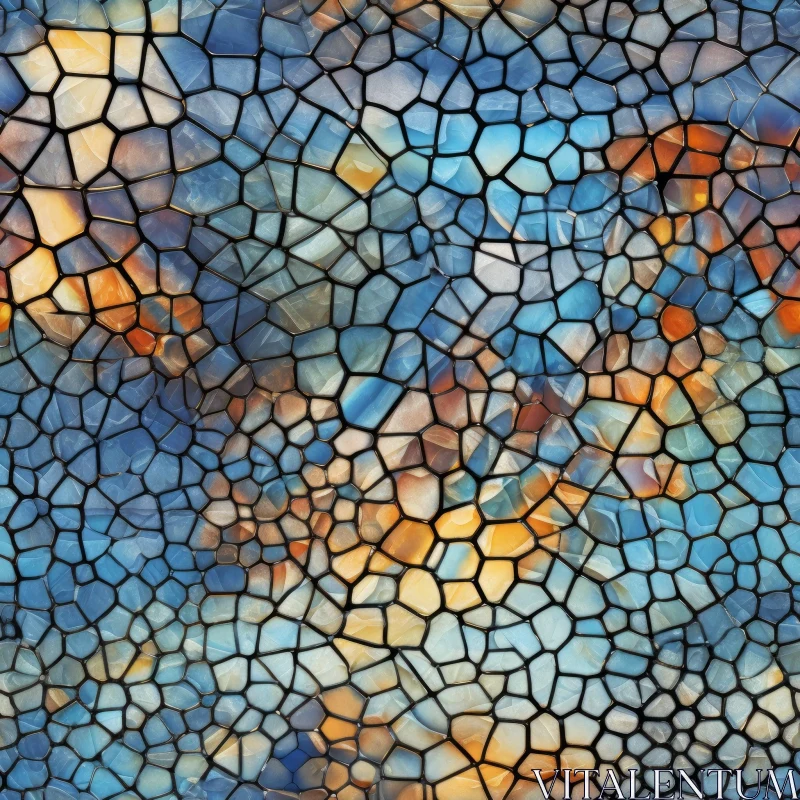 AI ART Mosaic Pebbles Texture - Blue Orange Yellow