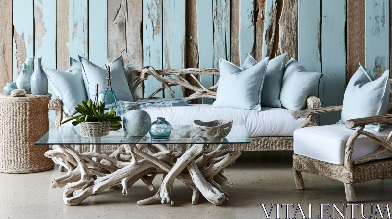 Rustic Driftwood Living Room | Serene Interior Design AI Image