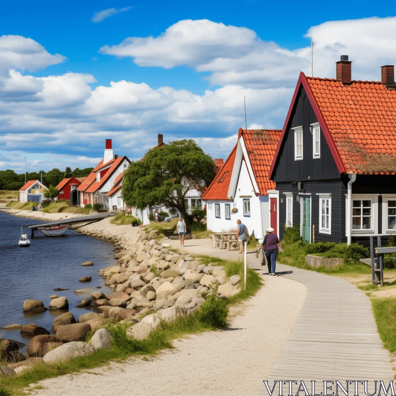Seaside Houses by the River: A Captivating Danish Golden Age Scene AI Image