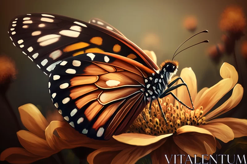 Vibrant Butterfly Art: Orange Flower with Dark Background AI Image