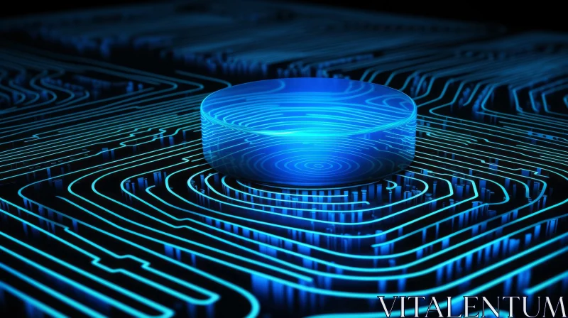 Blue Glowing Fingerprint Scanner on Circuit Board AI Image