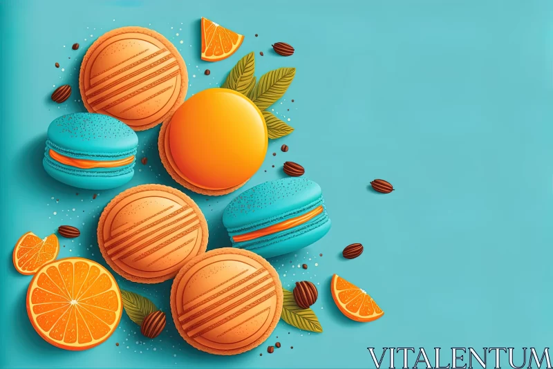 Delicious Macarons: Realistic Illustration in Vibrant Colors AI Image