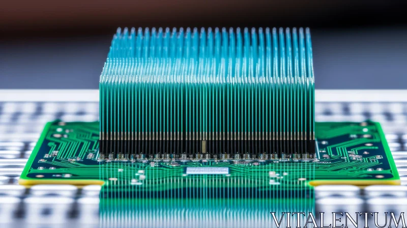 Detailed Close-Up of Green Printed Circuit Board with Mezzanine Connector AI Image