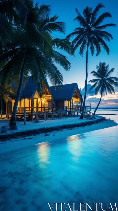 Enchanting Evening Views at a Tropical Island Beach in French Polynesia AI Image