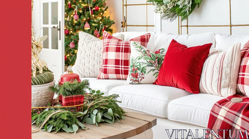 Festive Christmas Living Room Decor AI Image