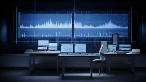 Futuristic Control Room with Data Analysis Screens