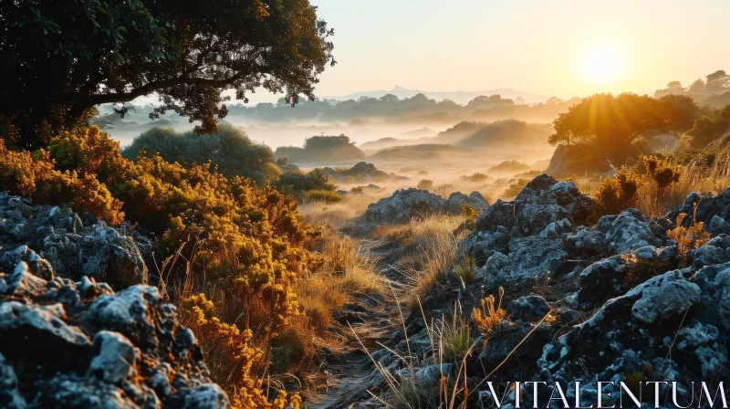 Misty Landscape with Majestic Tree - Serene Nature Photography AI Image