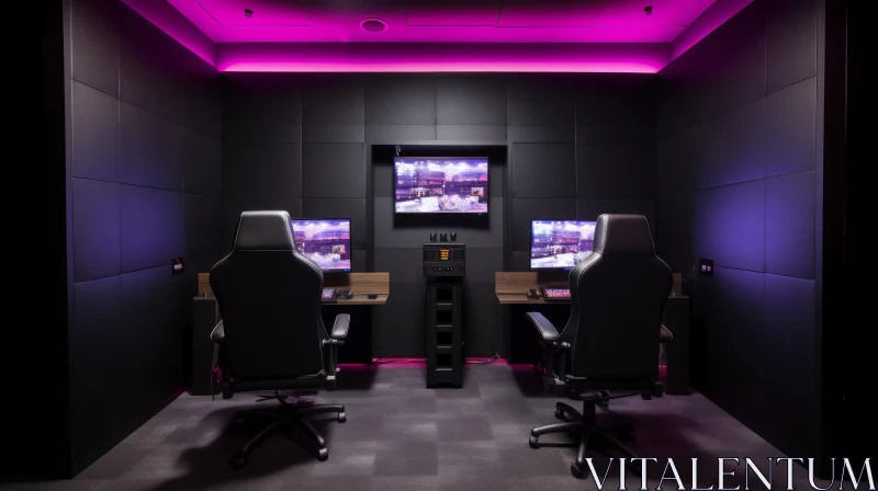 Modern Gaming Room with Pink Lights AI Image