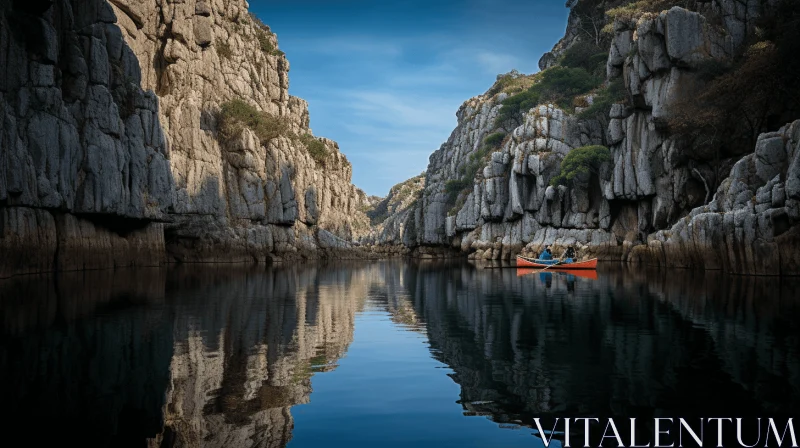 Serene Boat in a Mediterranean Bay | Mirrored Composition AI Image
