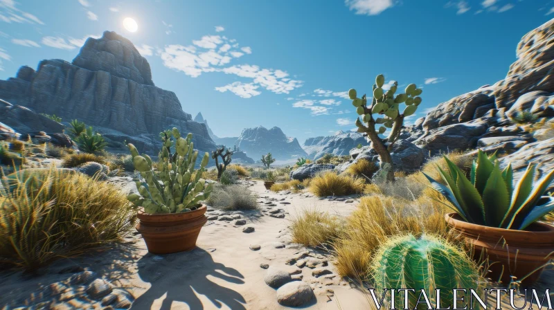 Captivating Desert Landscape with Mountains and Cacti AI Image