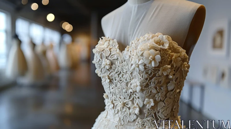 Elegant White Lace Wedding Dress with Floral Appliques AI Image