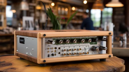 Premium Audio Amplifier in Coffee Shop Setting