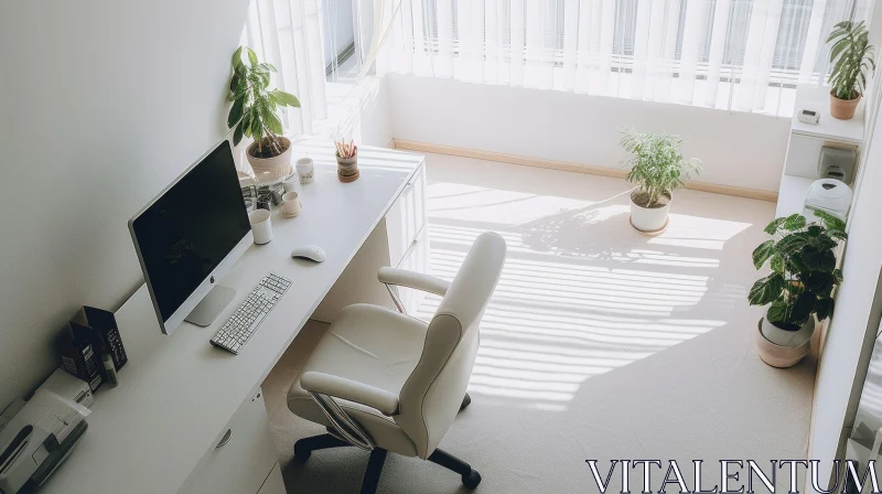 Bright Home Office with Desk and Plants AI Image
