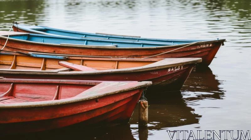 Serene Wooden Boats on a Calm Lake - Captivating Nature Photography AI Image