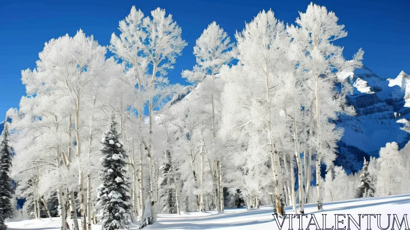 Snow-Covered Trees in a Serene Forest: A Captivating Winter Scene AI Image