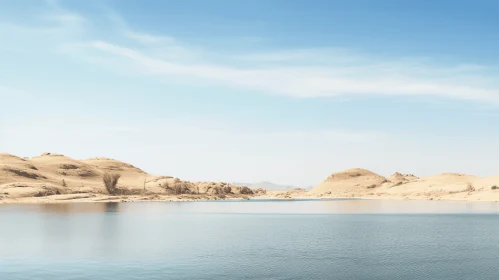 Tranquil Water Body in Desert Landscape: A Captivating High-Quality Photograph