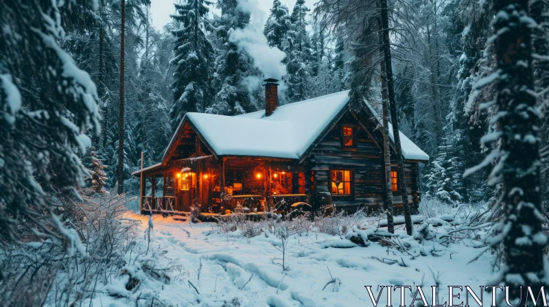 Cozy Wooden Cabin in Snowy Forest | Winter Wonderland AI Image