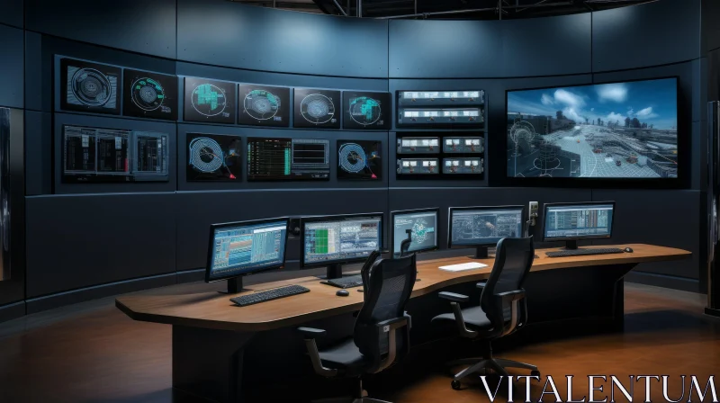 Futuristic Control Room Interior | 3D Rendering AI Image