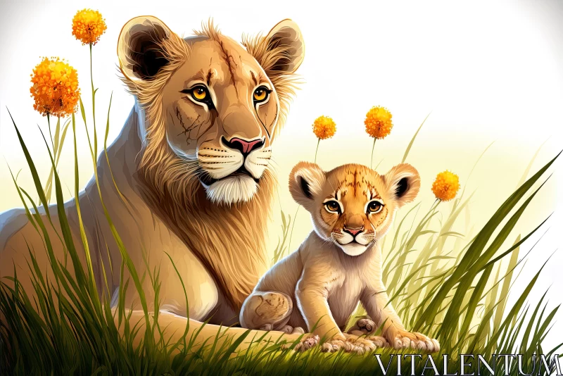 Peaceful Baby Lion in Detailed Illustration | 2D Game Art AI Image