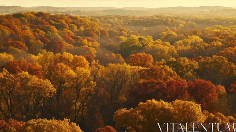 Aerial View of Fall Forest with Colorful Foliage AI Image
