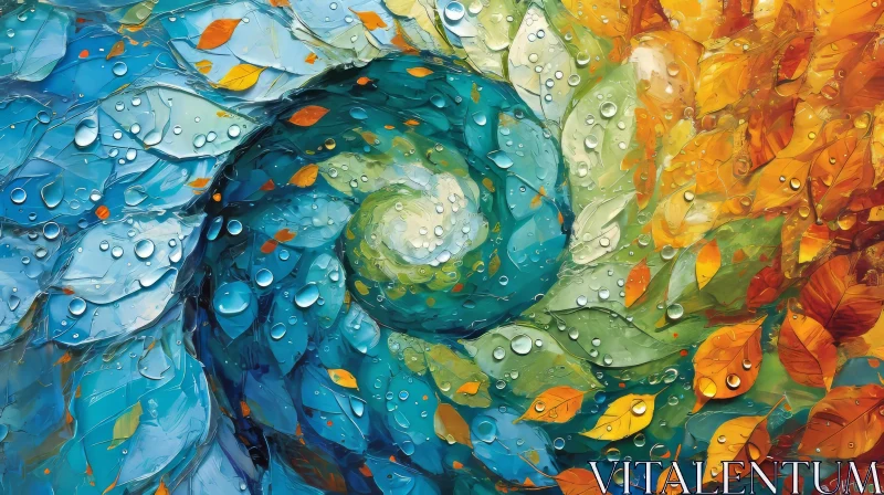 Captivating Whirlpool Artwork: Serene Water and Vibrant Leaves AI Image