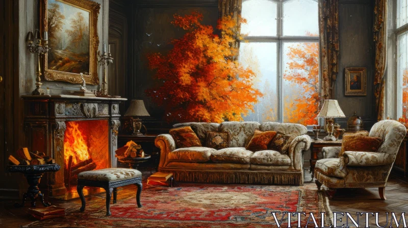 Cozy Living Room Painting | Realistic Interior Artwork AI Image