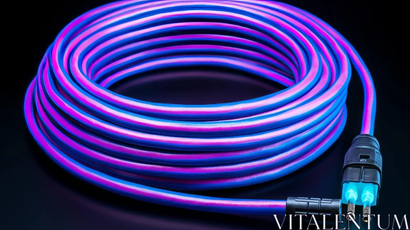 Glowing Neon Cable on Black Background AI Image