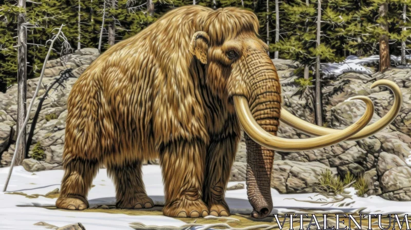 AI ART Majestic Mammoth in a Snowy Forest