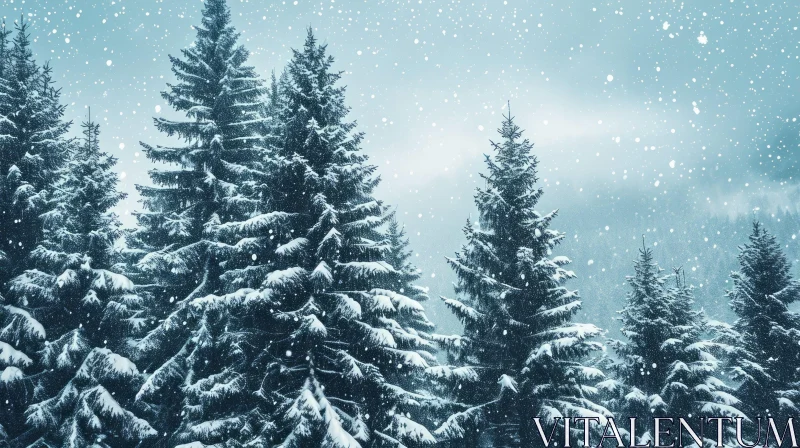 Serene Winter Landscape with Snow-Covered Fir Trees AI Image