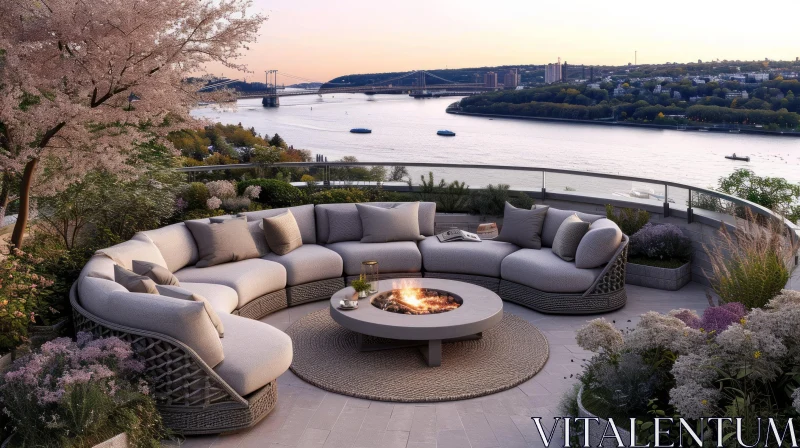 Stunning Terrace with River and City View: A Perfect Retreat AI Image