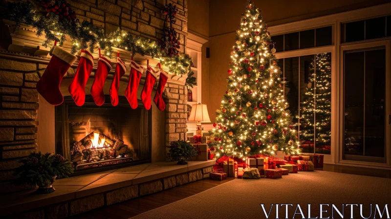 AI ART Captivating Christmas Tree Decoration in a Warmly Lit Living Room